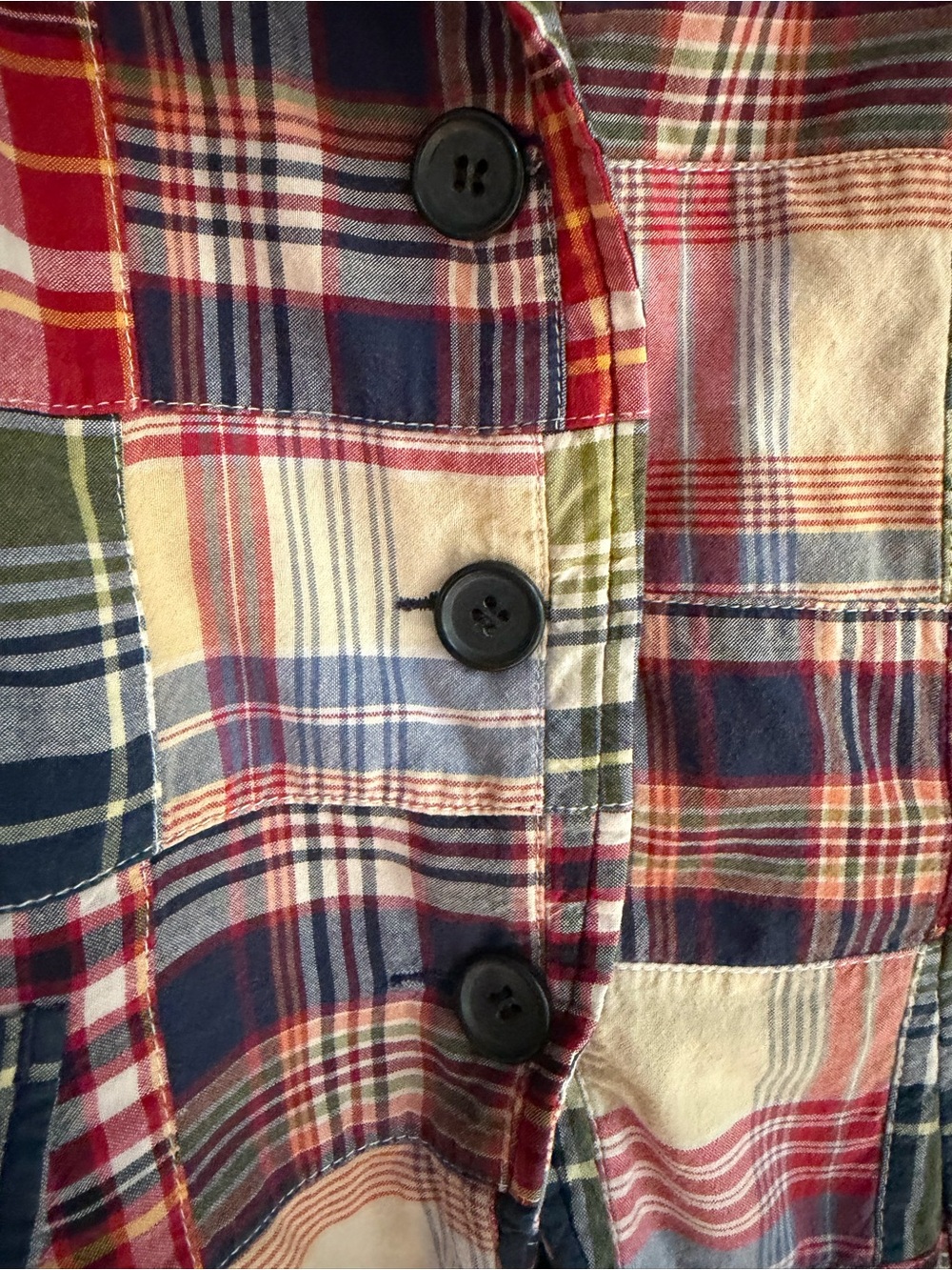 Vintage J. Crew Patchwork Plaid Blazer in Red, Navy & Green - Picture 4 of 13